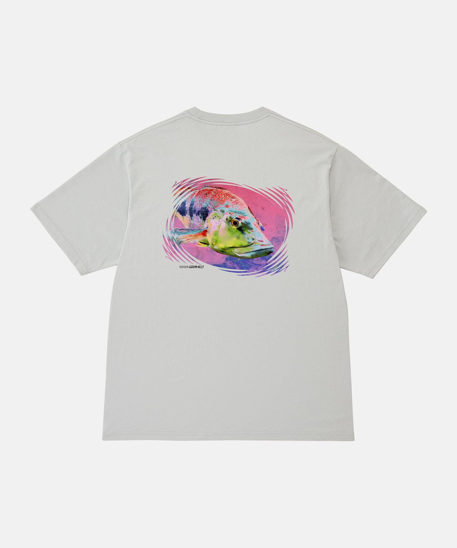 Gramicci Bass Tee Mist Herren T-Shirt Bio-Baumwolle Print hellgrau